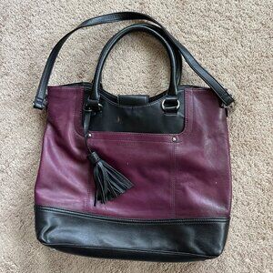 TIGNANELLO Purple/Black Crossbody Tote Classic Leather Career Travel Casual